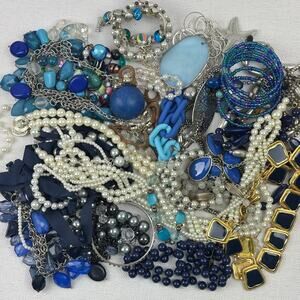 Craft Jewelry Lot 3 lbs Blue Navy Pearl Statement Bead Necklaces Bracelets